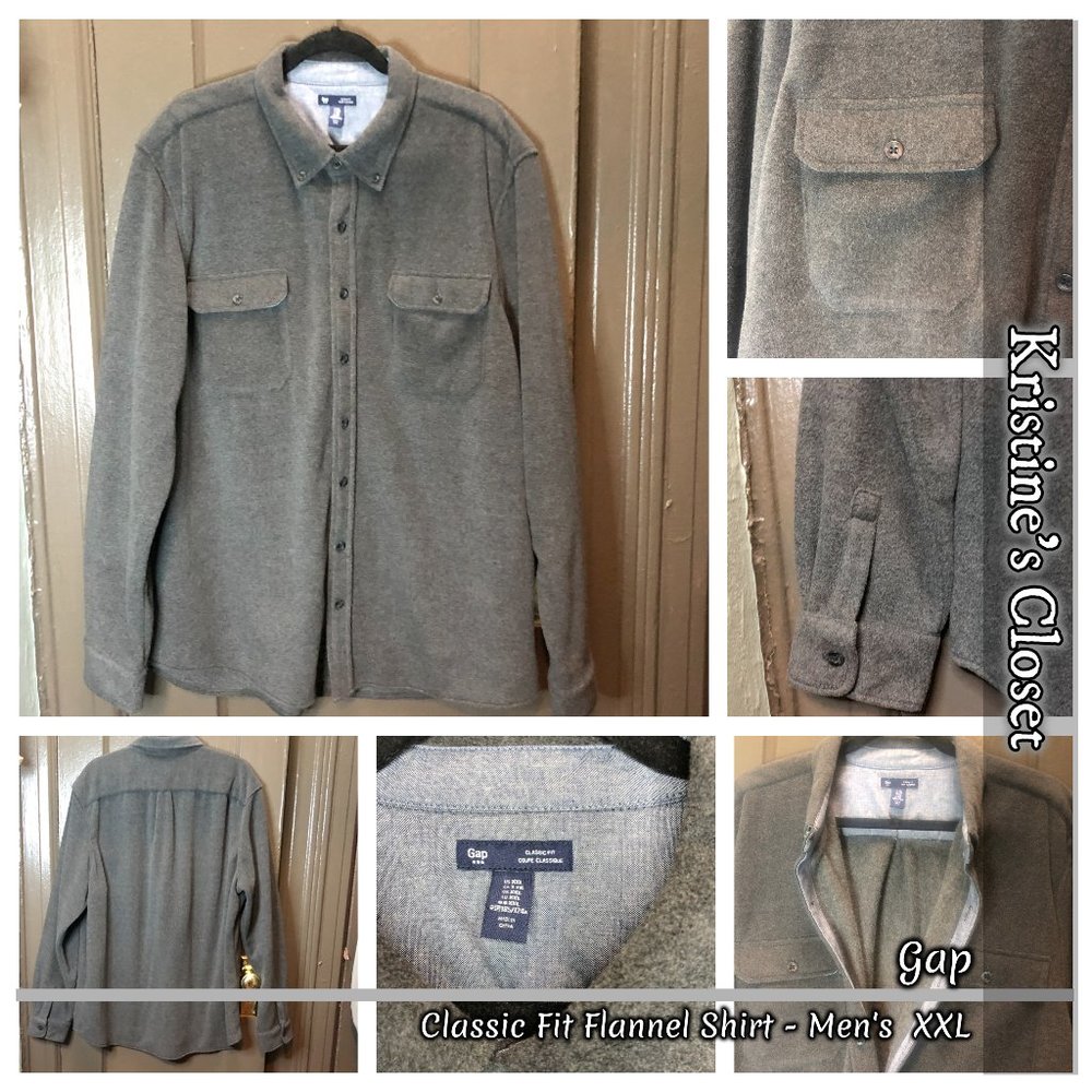 Gap Classic Fit Gray Flannel Shirt Jacket - Men's XXL